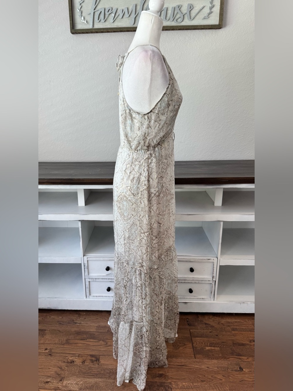 Hale Bob 100% Silk Beaded Snake Print Maxi Dress Women's Size S KK - Picture 3 of 10
